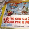 IL GATTO CON GLI STIVALI IN GIRO PER IL MONDO 1977 poster cinematografico gigante originale diviso in due parti 