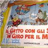 IL GATTO CON GLI STIVALI IN GIRO PER IL MONDO 1977 poster cinematografico gigante originale diviso in due parti 