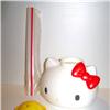 HELLO KITTY 80s Sanrio Japan - bicchiere a forma di testa di Kitty con cannuncce e tappino nuova